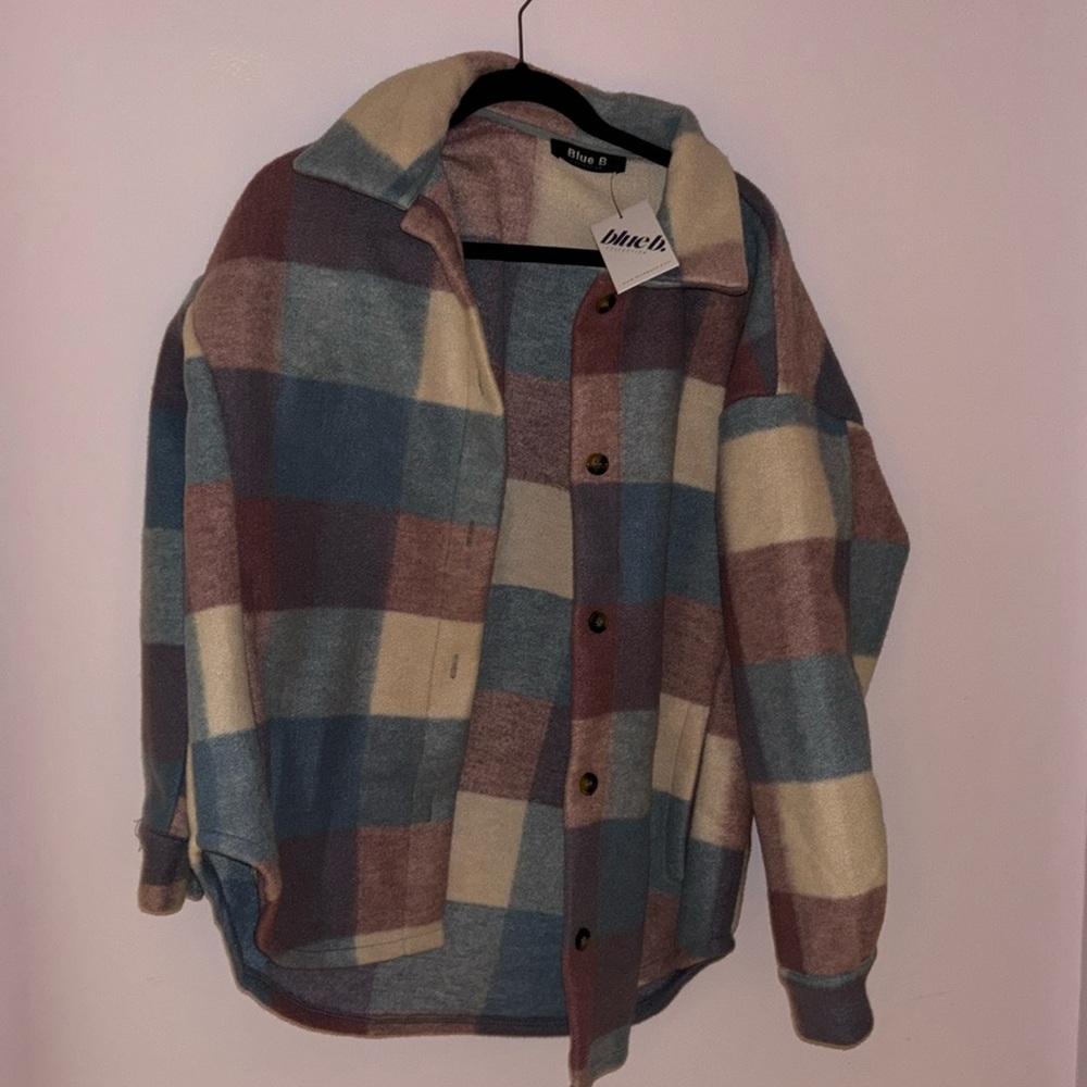 Brand new with tags never been worn blue, purple wool button up flannel